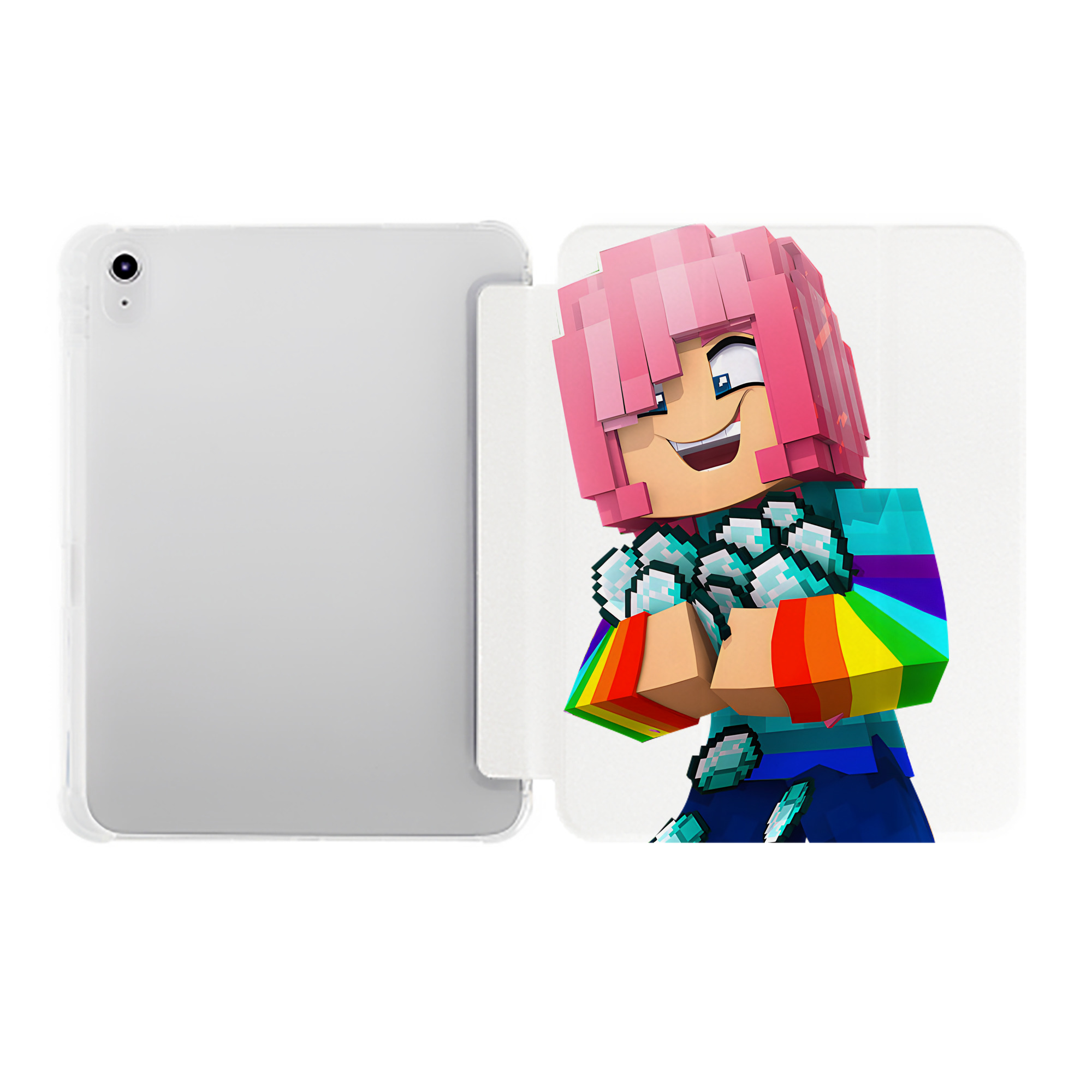 （画像用） マインクラフト ブロックの世界 Minecraft MC Block world IPad ケース ペン収納付き 三つ折りスタンド PUレザー×シリコン 対応機種9.5/10.5/10.9インチ